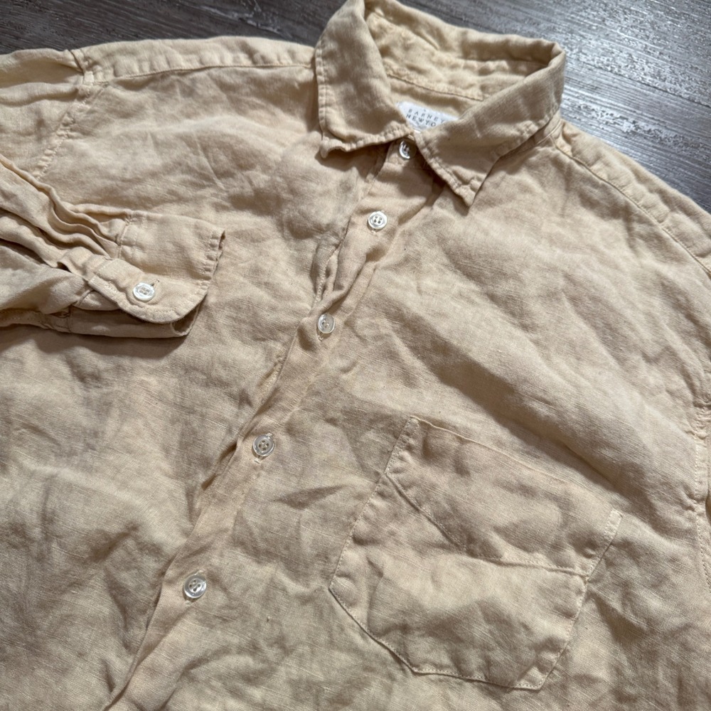 Barneys New York Shirt Mens Large Yellow Linen Button Up Summer Vacation Coastal